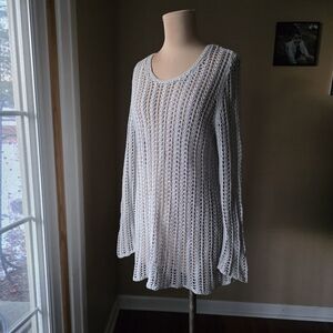 J.Jill Light Gray Open Knit Size Large 100% Linen Sweater